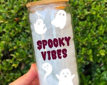Spooky Season Libbey Glass, Halloween Beer Can Glass, Cute Halloween Iced Coffee Cup, Ghouls Cup, Pumpkins Cup gift idea, Spooky Bats Cup