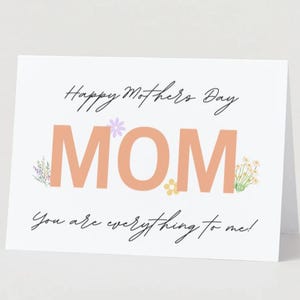 Tarjeta del Día de la Madre Feliz / Muy agradecida por mamá Flores silvestres Amapolas / Dulce afirmación de acuarela para el Día de la Madre de hijo, hija