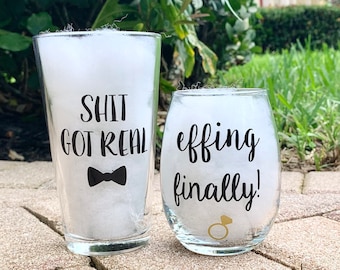 Effing finally,F*cking finally, funny engagement, funny engagement set, gift for couple, engagement party, engagement gift set, just engaged