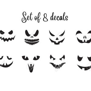 Halloween Faces Vinyl Decals, Set Of 8 For Pumpkins, mugs, cups, custom jack of lantern, outdoor decals, pumpkin decal, pumpkin decor, cut