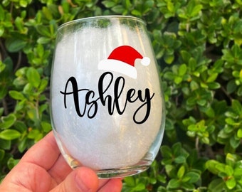 Verre à vin de Noël personnalisé, Verre à vin sans pied, Verre de Noël, Verre à vin personnalisé, Père Noël, verre à vin, Cadeau de Noël