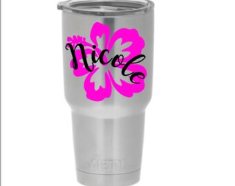 Hibiscus flower decal, hawaiian flower monogram, flower monogram, flower decal for yeti, flower sticker for yeti, decal for yeti, yeti decal