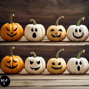 Halloween Faces Vinyl Decals, Set Of 8 For Pumpkins, mugs, cups, custom jack of lantern, outdoor decals, pumpkin decal, pumpkin decor, cut