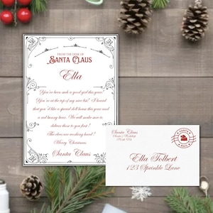 Carta escrita a mano de Papá Noel con caligrafía del Polo Norte en papel de abeto hecho a mano, sobre opcional, redacción estándar o personalizada, carta para un niño