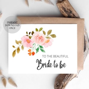Cartão para impressão: Para a linda noiva / Download instantâneo em PDF / Modelo de cartão para chá de panela / Noiva floral / Cartão para noiva