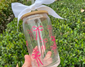 Pink Bow Sparkle Cup | Coquette Bow Glass | Cute Bow Glass | Valentine ...