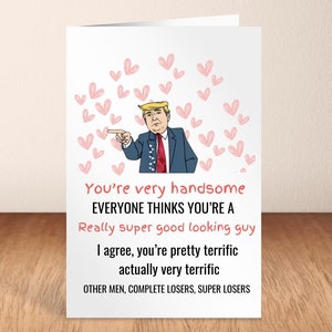 Tarjeta divertida de San Valentín "Eres un chico guapo", tarjeta de felicitación, regalo para él, dulce tarjeta de aniversario, tarjeta divertida de San Valentín para el presidente.
