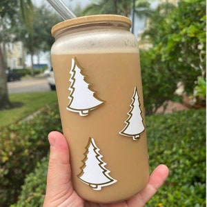 Christmas Glass Can, Christmas Iced Coffee Glass Cup, Christmas Coffee Mug, Gift for Friends, Holiday Glass Can, Stocking Stuffer, Christmas