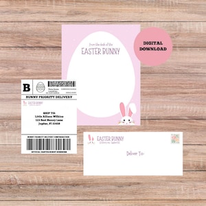 Pacchetto pacchetto busta lettera coniglietto pasquale, etichetta di spedizione pasquale, carta intestata pasquale, pacchetto modello stampabile, lettera coniglietto pasquale, dow digitale
