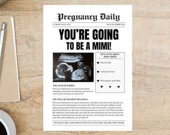 Large Pregnancy Reveal Newspaper Template, Customizable Canva Baby Announcement, Newspaper Baby Shower, Digital Editable Download= Mimi gift