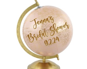 8" Pink and gold globe, pink globe, bridal shower globe, wedding globe,wedding globes,guestbook globes,bridal shower guestbook,bridal shower