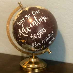 FREE SHIPPING, and so our adventure begins globe, wedding gift. Wedding guestbook, guestbook globe, wedding globe, anniversary gift,