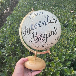 8&quot; Globe Guest Book Alternative for Wedding, Signing Globe, Our Adventure Begins, Custom Calligraphy Gold World Globe, Office Decor, White