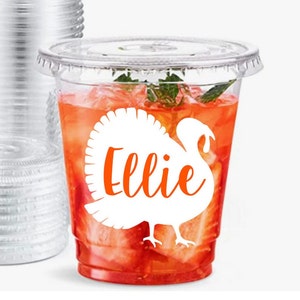Kids Thanksgiving Cups Personalized, Thanksgiving Party Cups for Kids, Plastic Cups with Lids and Straws, Friendsgiving Party Cups for Kids