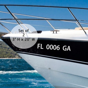 Set of 2 Watercraft, Registration Numbers,Vinyl Boat,Jet Ski decals, Boat Decals, Waterproof decal, boat registration decal, 3&quot; H by 20&quot; W