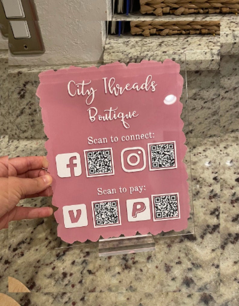QR code social media sign small business acrylic sign Multi Etsy
