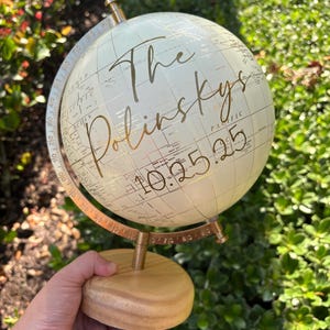 8&quot; Globe Guest Book Alternative for Wedding, Signing Globe, Our Adventure Begins, Custom Calligraphy Gold World Globe, Office Decor, White