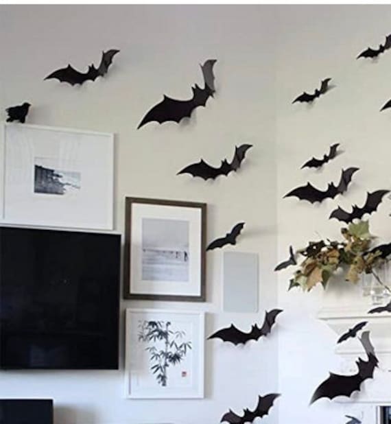 Lot De 10 Autocollants Chauves-Souris 3D Pour Halloween - Décoration Murale Effrayante - Environ 30 Cm - Fluorescent Dans Le Noir - Avec Fils Et Adhésif