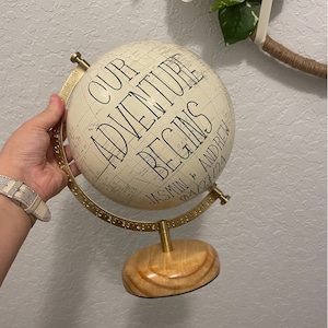 8" Globe Guest Book Alternative for Wedding, Signing Globe, Our Adventure Begins, Custom Calligraphy Gold World Globe, Office Decor, White