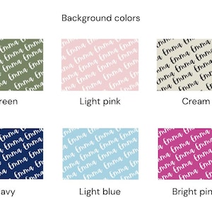 Peut inclure: Six &eacute;chantillons de couleurs montrant diff&eacute;rentes couleurs de fond pour un design personnalis&eacute;. Les couleurs sont le vert, le rose clair, la cr&egrave;me, le bleu marine, le bleu clair et le rose vif.