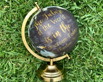 Graduation Gift, Gift to parents, Gift for parents, Thank you mom and dad, Globe gift, Personalized Globe, Custom Globe, Hand lettered globe