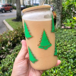 Christmas Glass Can, Christmas Iced Coffee Glass Cup, Christmas Coffee Mug, Gift for Friends, Holiday Glass Can, Stocking Stuffer, Christmas