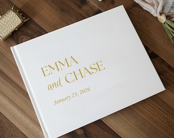 Elegant Minimal Wedding Guest Book, Minimalist Custom Wedding Hardcover Photo Album, Rose Gold, Gold, Silver Foil, Elegant Wedding