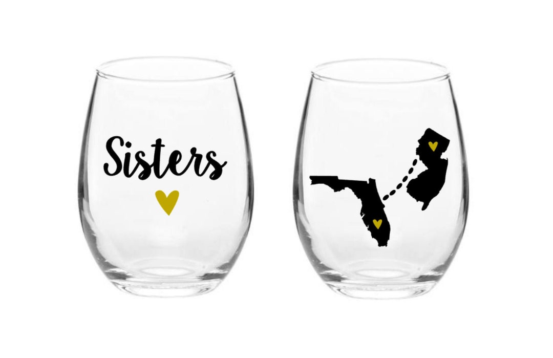 Sisters Wine Glass, Custom Long Distance Sisters Wine Glass, Sister