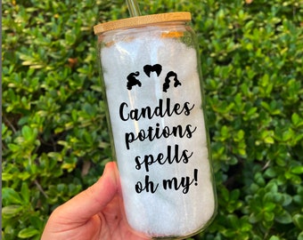 glass can iced cofee, halloween iced coffee, spooky season cup, halloween cup, halloween glass, halloween cups, fall cups, spell, on, you,