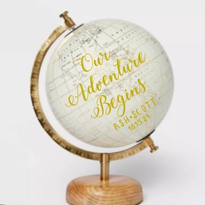 9&quot; Guest Book Alternative Globe, Our Adventure Begins World Globe, Custom Calligraphy Wedding Signing Guestbook Globe in Gold, Gold Globe