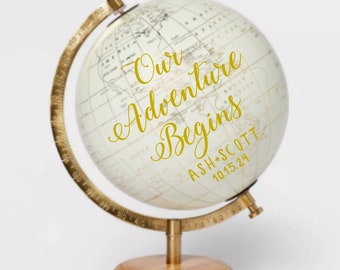 9" Guest Book Alternative Globe, Our Adventure Begins World Globe, Custom Calligraphy Wedding Signing Guestbook Globe in Gold, Gold Globe