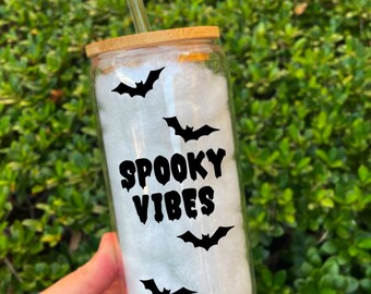 Spooky Season Libbey Glass, Halloween Beer Can Glass, Cute Halloween Iced Coffee Cup, Ghouls Cup, Pumpkins Cup gift idea, Spooky Bats Cup