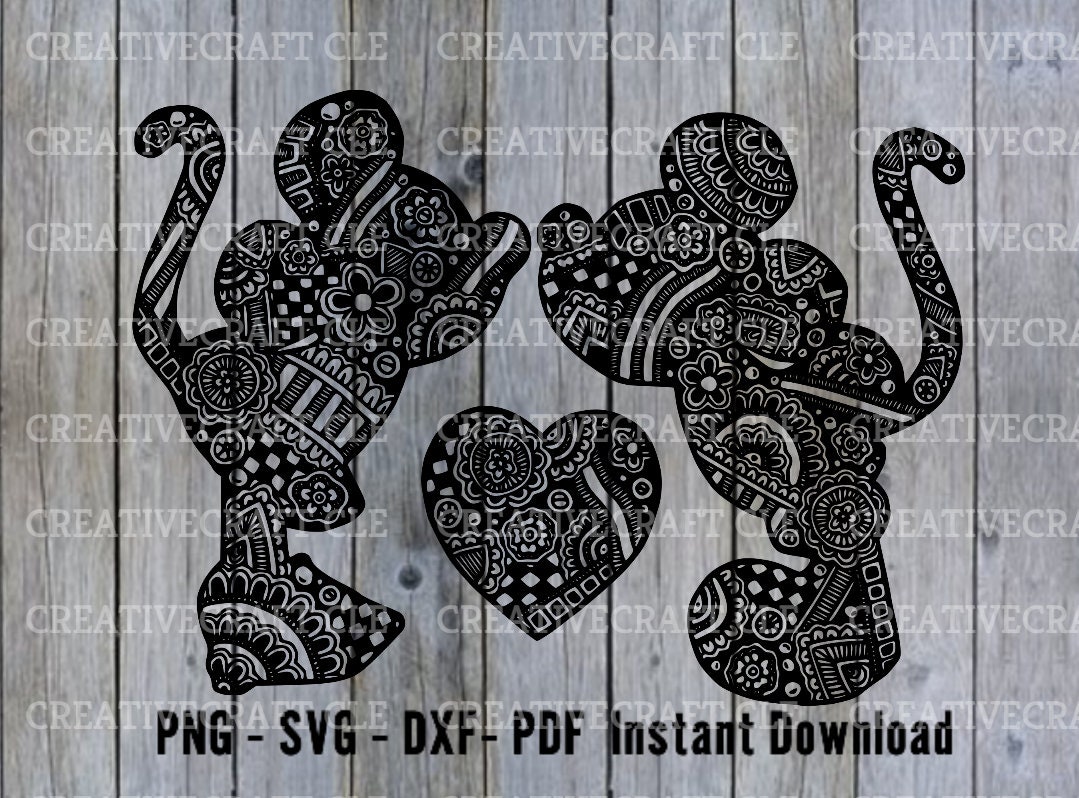 Download Zentangle mickey heart minnie SVG cut file mandala cricut ...