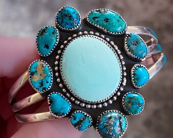 Turquoise Cluster silver925 バングル Turquoise Cluster Cuff Bracelet, Multi Stone Large Turquoise