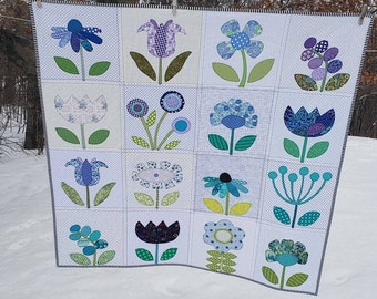 Stunning Bright Modern Flower Quilt Appliqued Made to Order in any Size