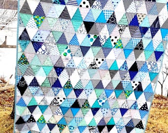 Modern Triangle Quilt: Beachy Blues, Lightweight Cotton (64x50.5)