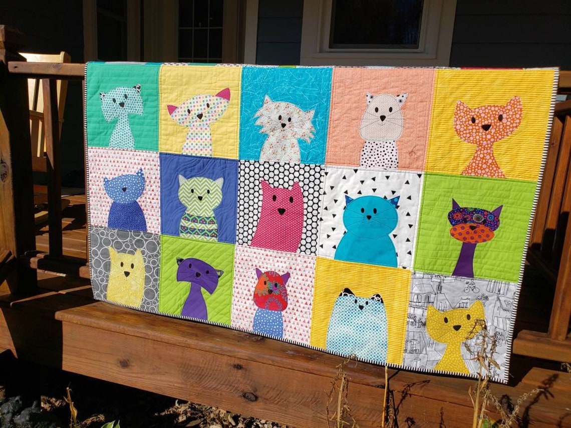 Kitty Quilt Cat Quilt Modern Whimsical Can Be Etsy