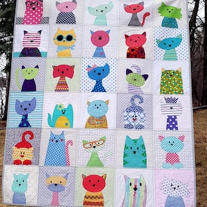 Kitty Quilt, Cat Quilt, Modern, Whimsical, Can be Personalized,  Made to Order, High Quality Quilt Fabrics, Free Shipping
