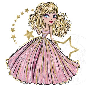 Super star singer girl digital clipart PNG. The most popular singer princess. Digital printable art, sublimation print, hand painted graphic image 7