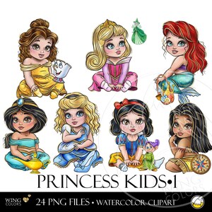 Aquarel baby meisje prinses digitale illustraties. Fairytale Royal Child Little Princess Handgetekende illustratie Clipart voor kinderen