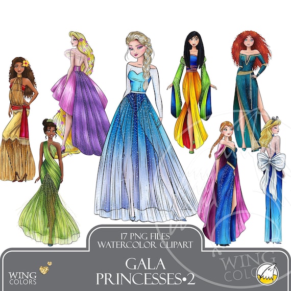 Watercolor Gala Princess Fashion Sketch Clipart: Hand-painted Royal Formal  Couture Ball Gowns Fashion Illustration - Etsy