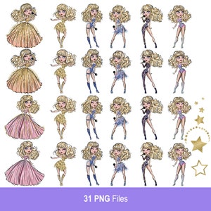 Super star singer girl digital clipart PNG. The most popular singer princess. Digital printable art, sublimation print, hand painted graphic image 2