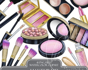Makeup Watercolor Clipart, Beauty Fashion Illustrations, Daily Routine Cosmetics, Hand Painted MUA Branding Assets