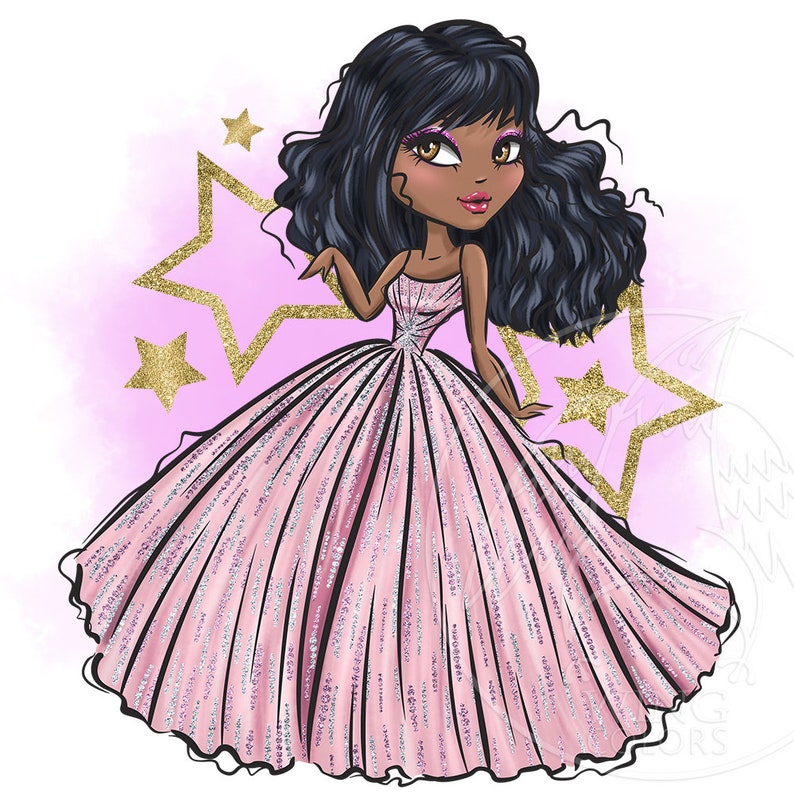 African-american super star singer girl. Digital clipart PNG. Glamour beautiful girls. Digital art, sublimation print, hand painted graphic image 6