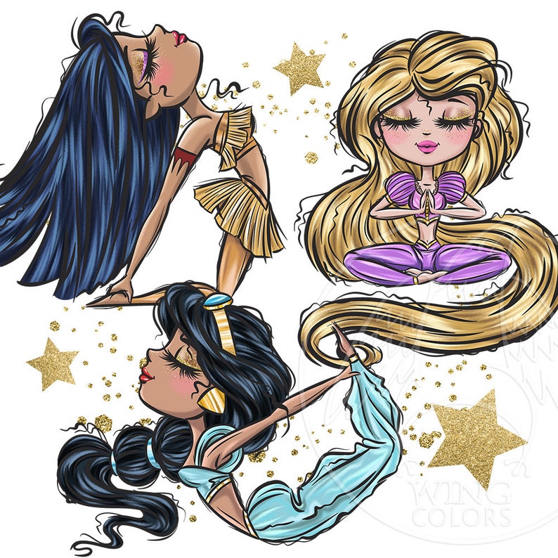 Digital clipart PNG Asana princesses. Healthy life and yoga routine. Relaxing girls. Yoga asans. Digital art print, sublimation print PNG image 9