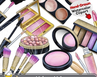 Makeup Watercolor Clipart - Daily Beauty Routine Cosmetics, Hand-Drawn MUA Branding Assets Fashion Illustrations PNG