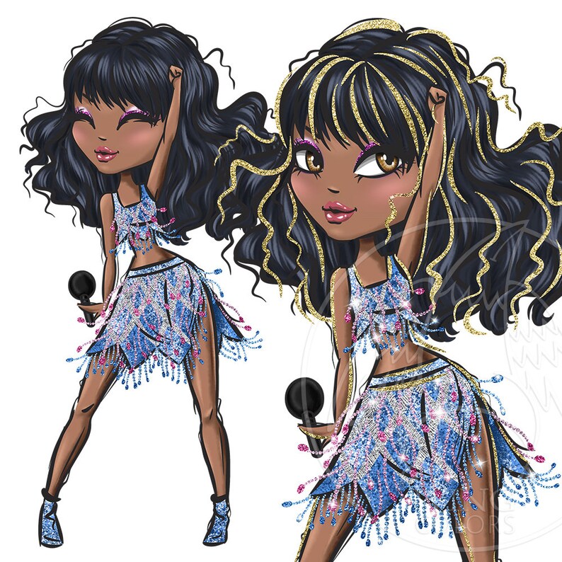 African-american super star singer girl. Digital clipart PNG. Glamour beautiful girls. Digital art, sublimation print, hand painted graphic image 8