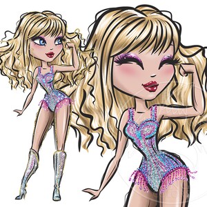 Super star singer girl digital clipart PNG. The most popular singer princess. Digital printable art, sublimation print, hand painted graphic image 10