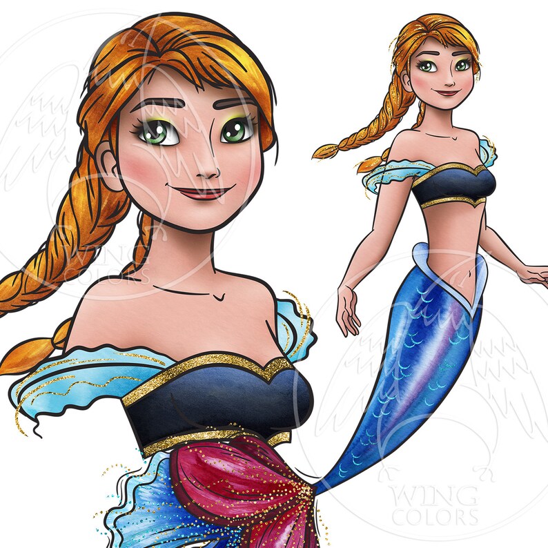 Watercolor Ocean Princesses clipart. Beautiful siren. Mermaid Princesses fantasy art. Digital print, printable art hand painted graphic, PNG image 5