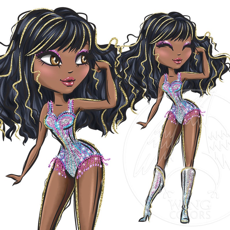 African-american super star singer girl. Digital clipart PNG. Glamour beautiful girls. Digital art, sublimation print, hand painted graphic image 10